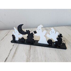 Glitter Ghost cemetery wooden signed‎ core tombstone sparkle moon desktop